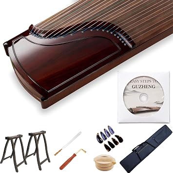 Premium Red Sandal & Paulownia Guzheng - 163cm Full Size 21-String Chinese ZitherKOTO with Pianogloss Finish - Complete Set for Beginners to Professionals Vermilion Gloss
