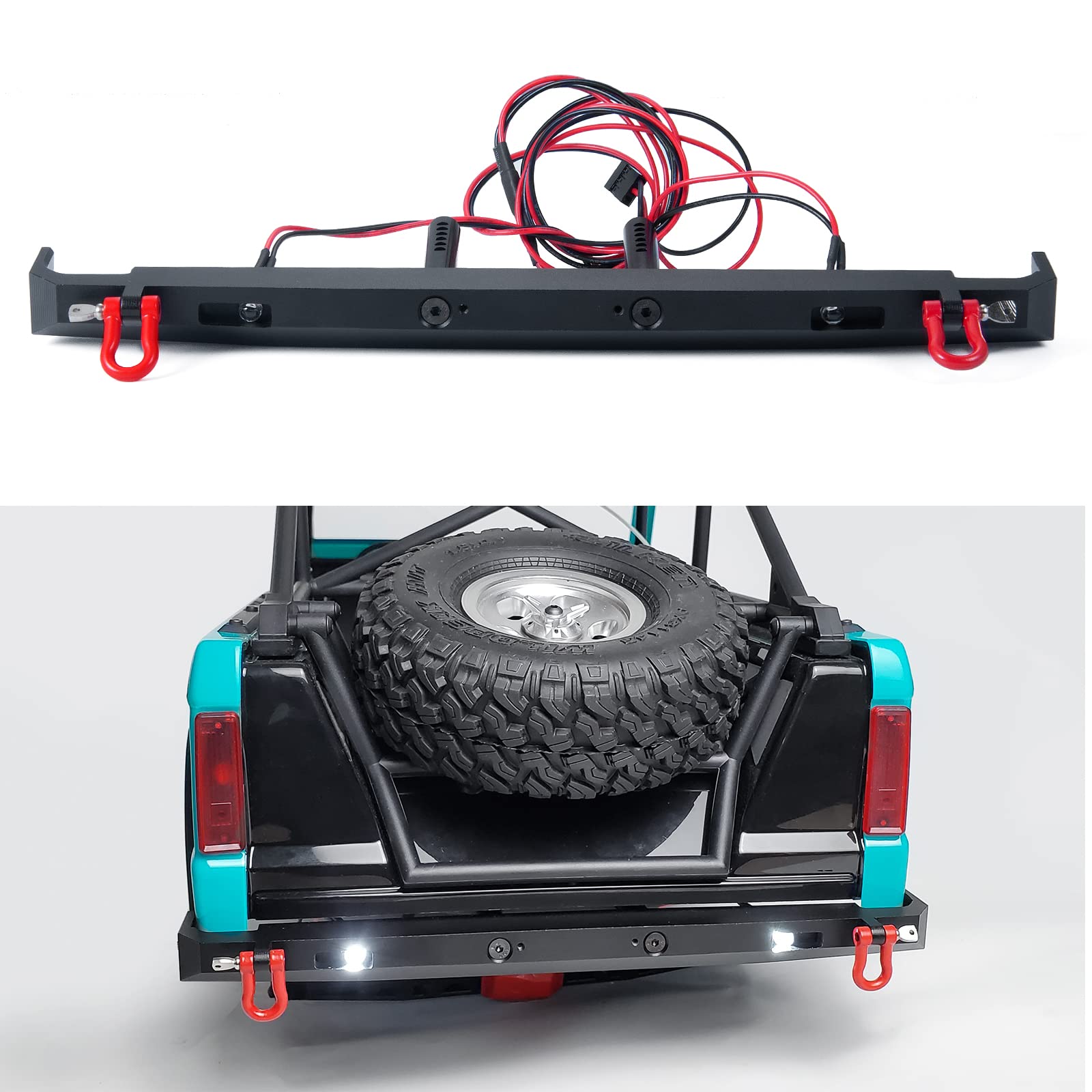 Metal Rear Bumper With LED Lights For Axial SCX10 III Bronco RC Crawler - View #2