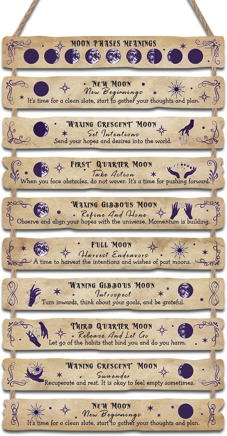 HPNIUB Moon Phase Plaque Wall Decor, Witchcraft Wall Art, Witchcraft Supplies, Celestial Home Decor Aesthetic,Gothic Kitchen Decor,Halloween Magic Poster, Witchy Room Decor (Moon)
