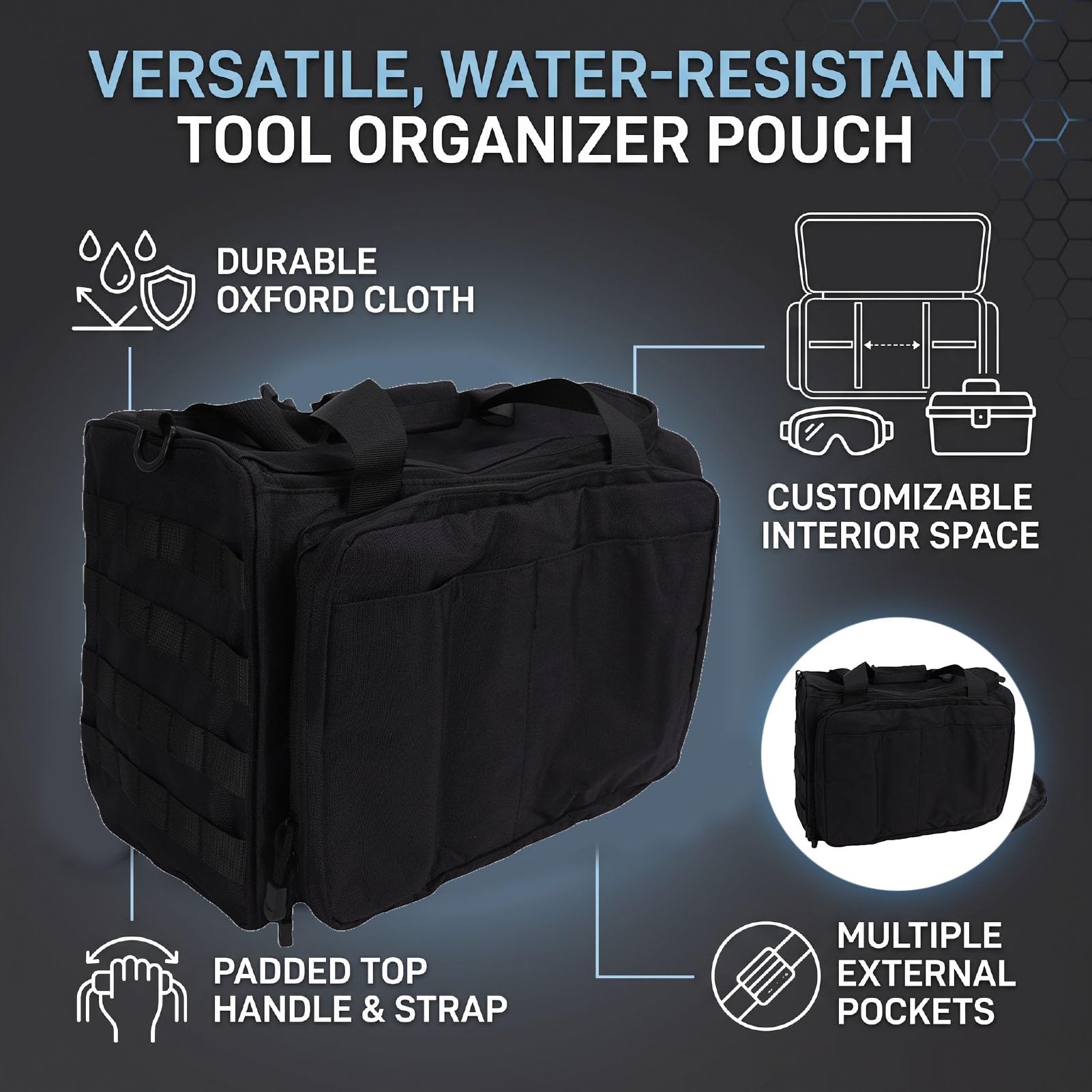 Luocute Bolsa de Almacenamiento de Herramientas, Bolsa Organizadora de Tela Oxford de 13,8 X 8,7 X 11 Pulgadas