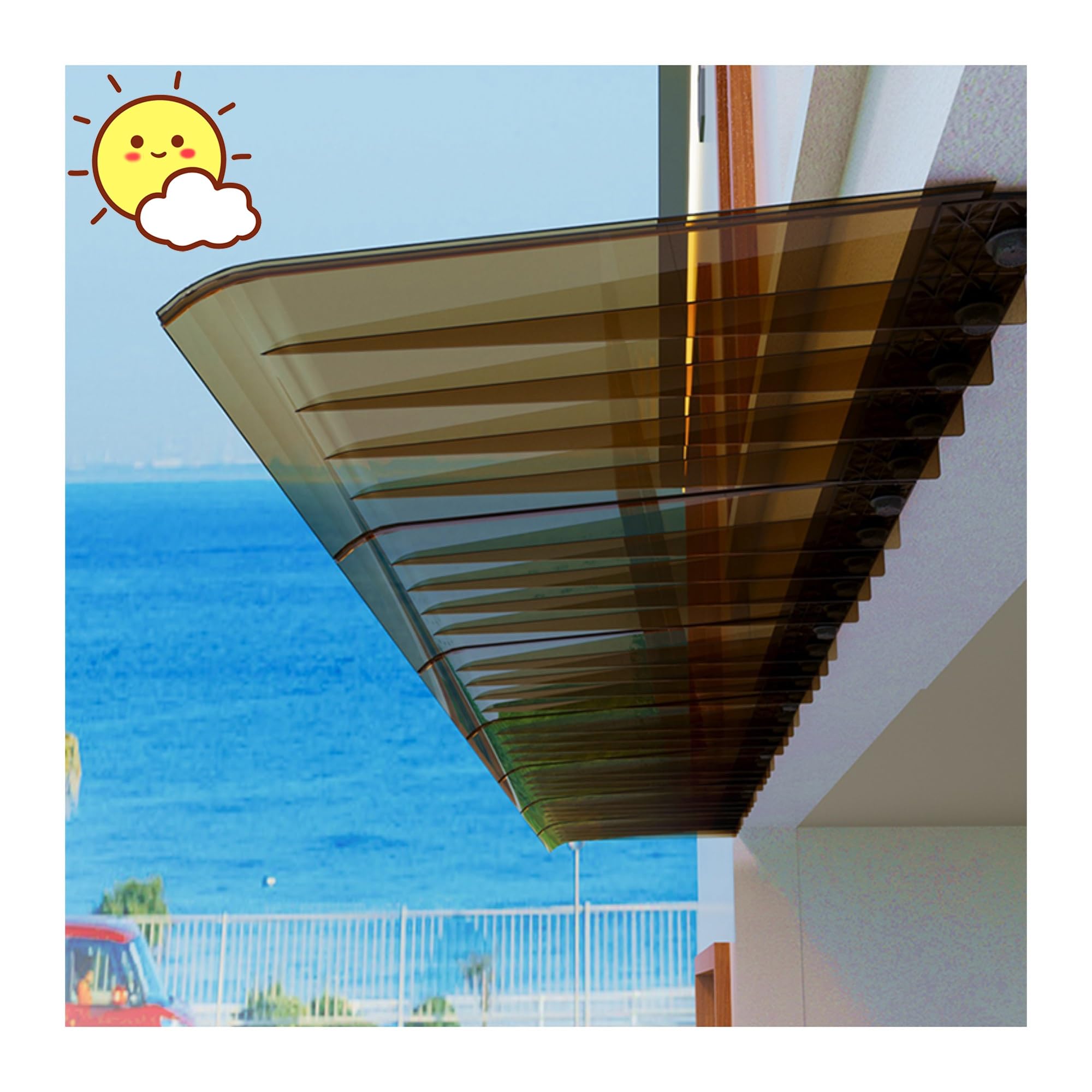 Auvent extérieur en polycarbonate pour porte et fenêtres au design épuré