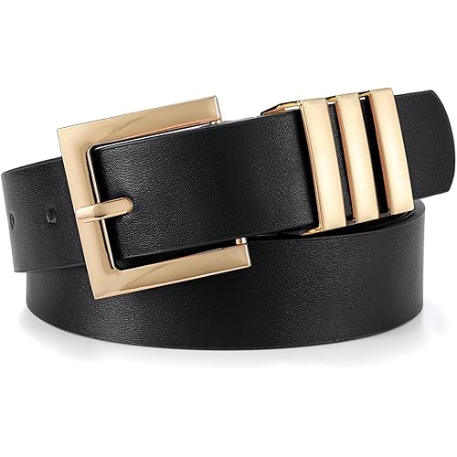 XZQTIVE Plus Size Women's Leather Belts for Jeans Pants Dress Fashion Ladies Waist Belt with Square Gold Buckle