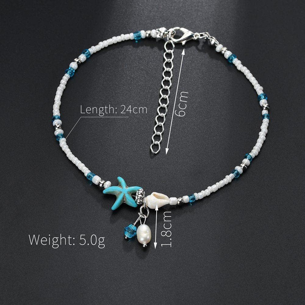Tobillera concha de concha, tobillera bohemia con cuentas, joyería para mujer