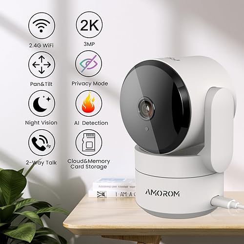 Miniatura 2 de AMOROM Cámara interior 2K para seguridad del hogar, cámaras WiFi de 360 con panorámicainclinación, detección de movimiento, audio de 2 vías, visión