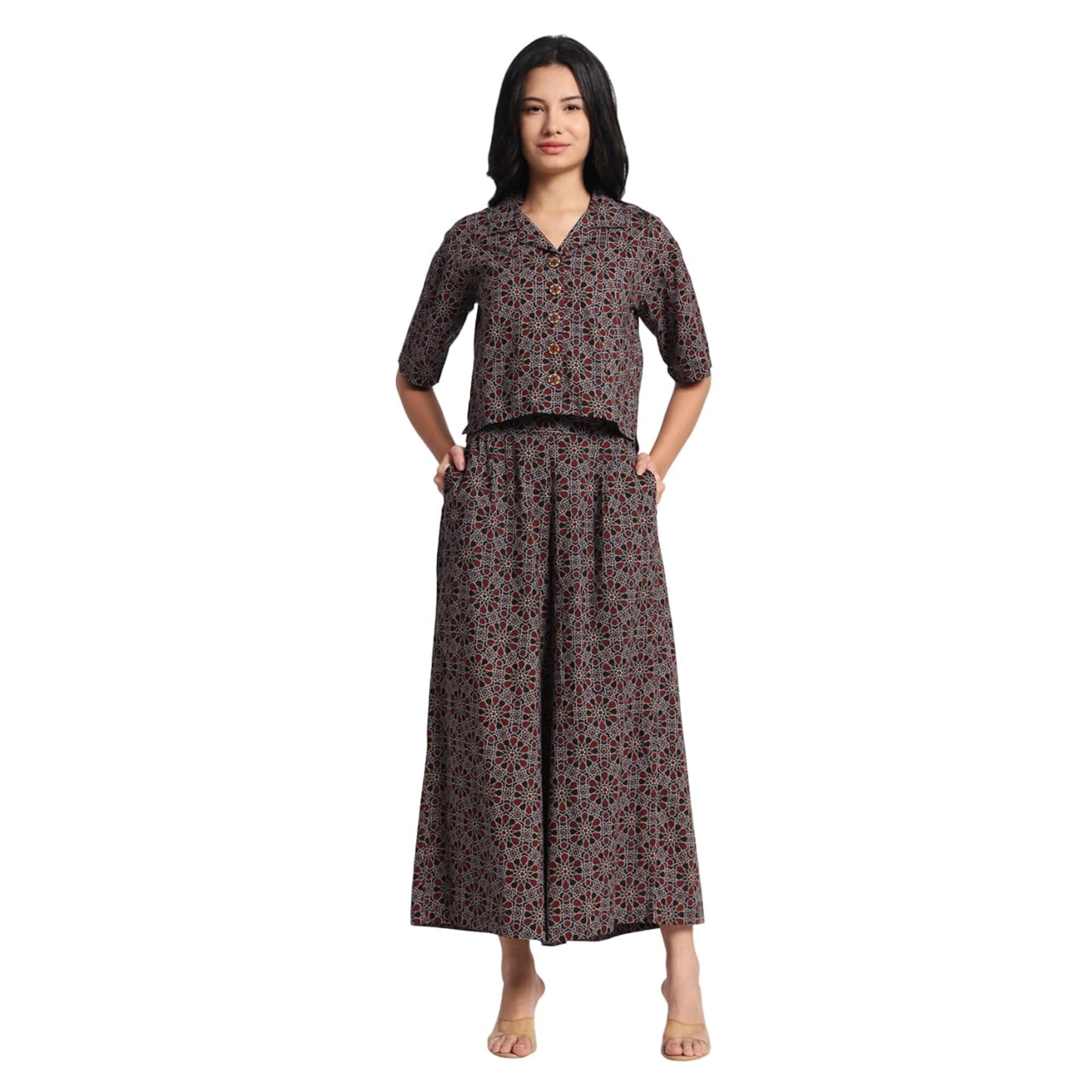 vivika Women’s Cotton Co-ord Set,Crop Top & Wide Leg Pant Set,Two Piece Stylish Outfit for Women,Summer Travel Wear, Casual Brunch Dress, Western Lounge Wear-picture-1