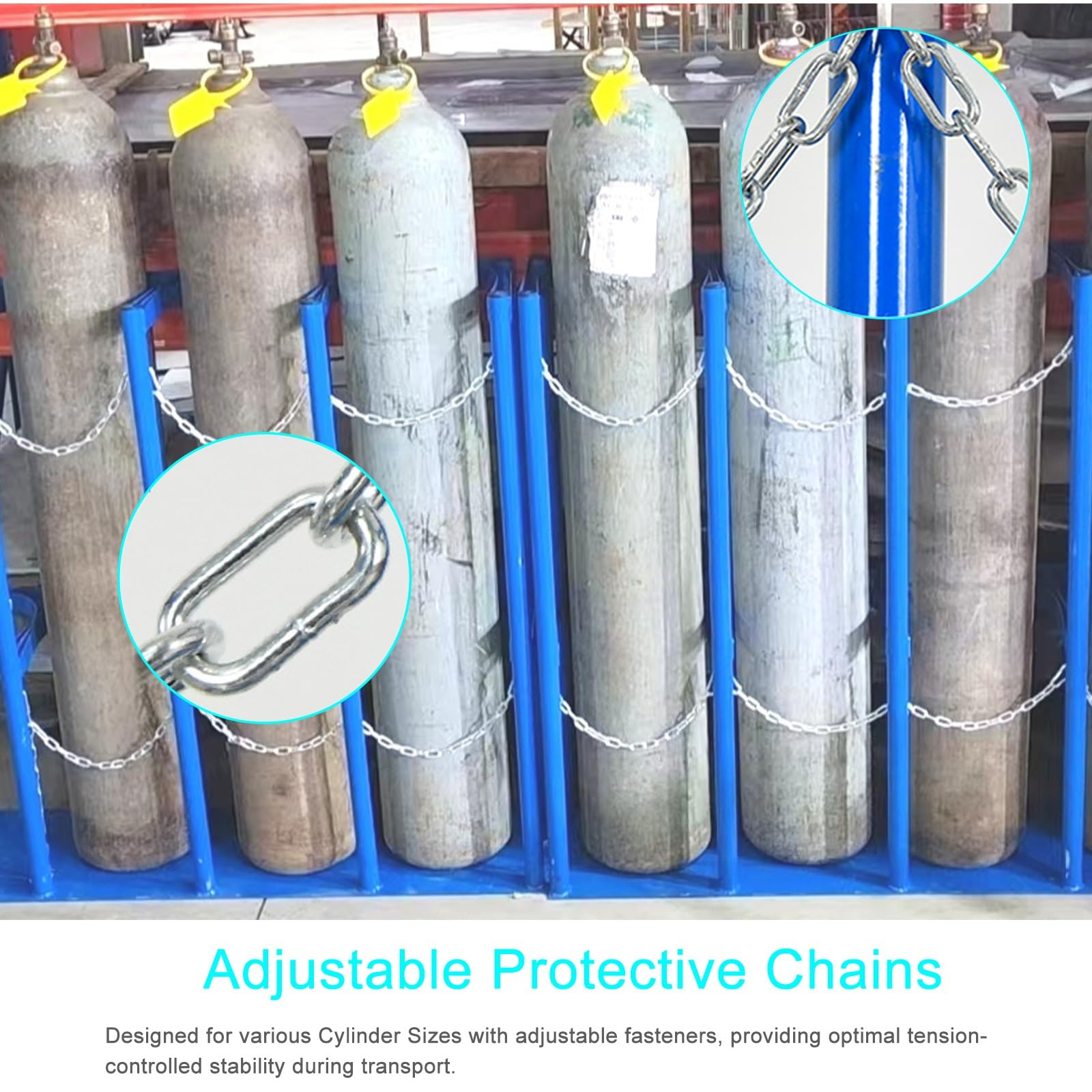 Genérico Estante de Acero Resistente para bombonas de Gas: Organizador de Almacenamiento Robusto de pie con Cadenas de Seguridad para un Almacenamiento Seguro de Las bombonas. Ideal para Uso industri