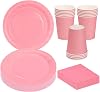 56 Pcs Pink Party Tableware Set, Paper Plates Cups and Napkins for 16 Guests, Dinnerware Set for Graduation Wedding Birthday Baby Shower Party Holiday Table Decorations Supplies