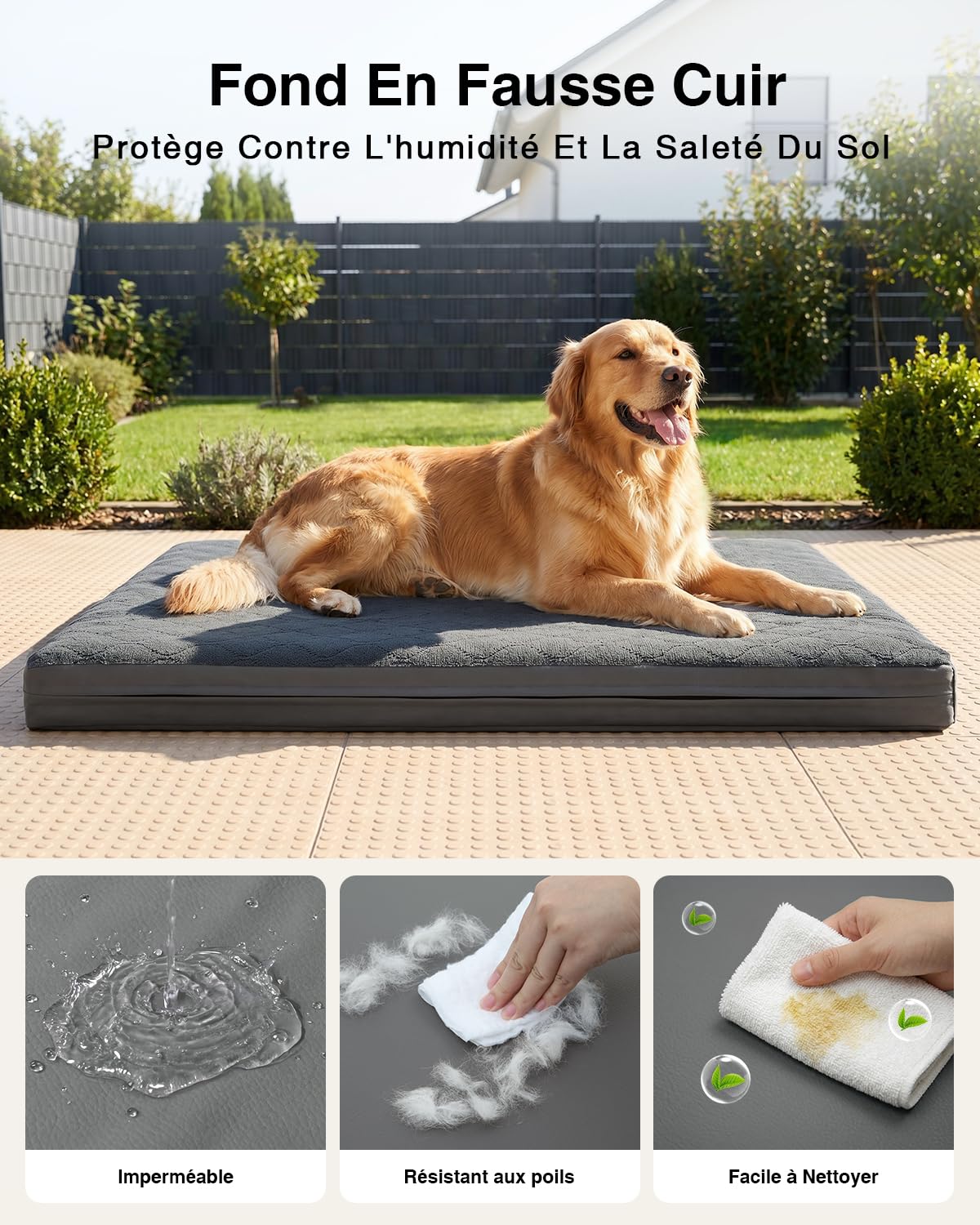 Panier Chien Taille Moyenne-88x55x7 Cm, Tapis Chien Imperméable, Une Face en Cuir Synthétique, Coussin Chien Orthopédique Double Face, Doublure Imperméable, Amovible et Lavable, Gris