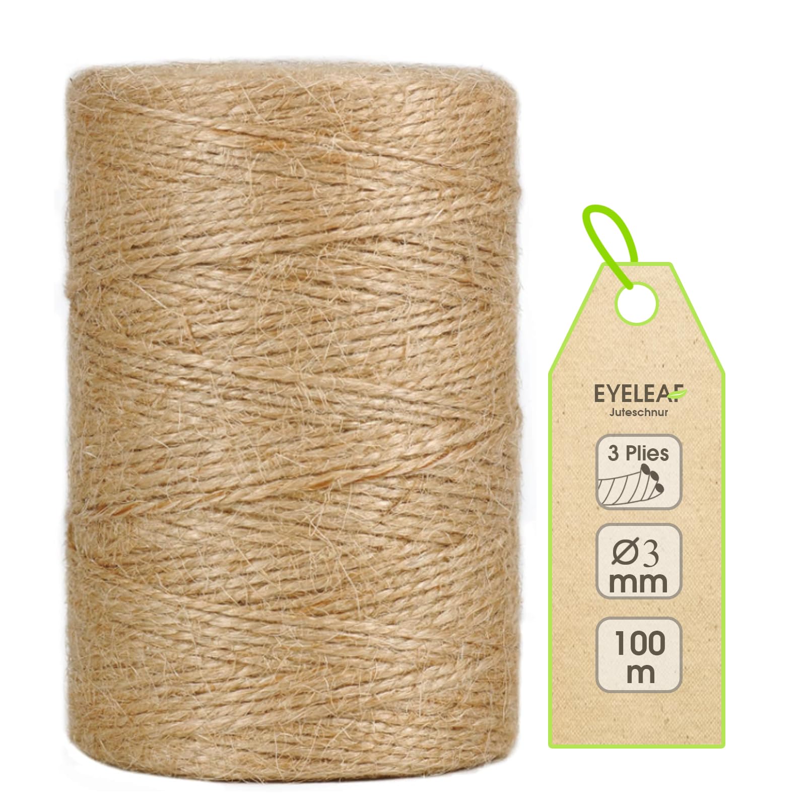 Jute Band 2-3mm Dicke,Bindegarn,Gartenschnur, Bastelschnur Kordel Rolle mit 100m,100% Jutegarn Naturfarbe
