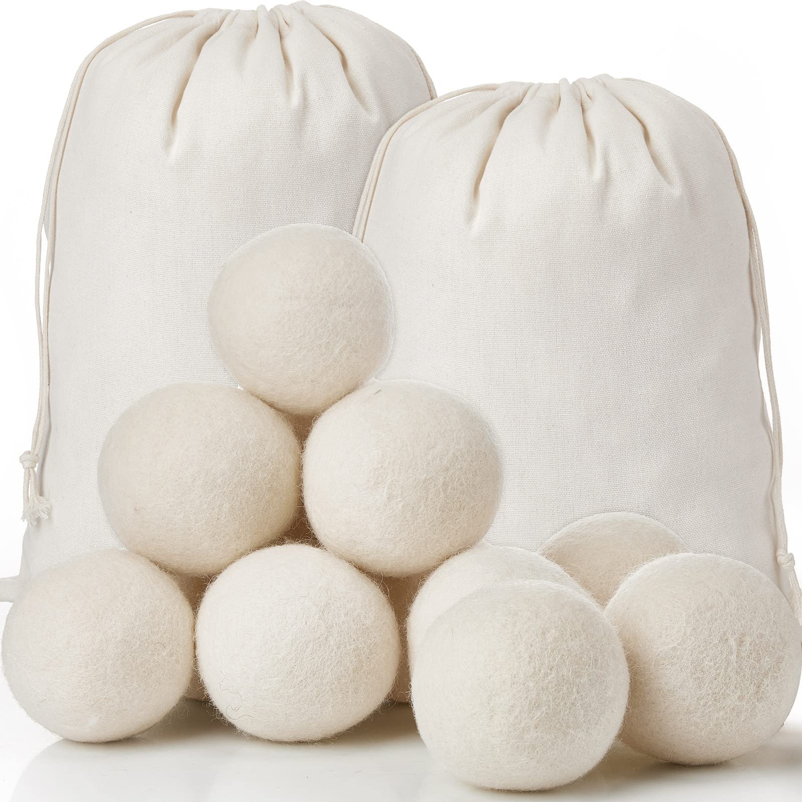 Kenning 26 Pieces Wool Dryer Balls Set, 24 Reusable Dryer Balls with 2 Muslin Bags Fabric Softener for Clothes Laundry Anti Wrinkle Anti Static Saving Energy and Time(White)