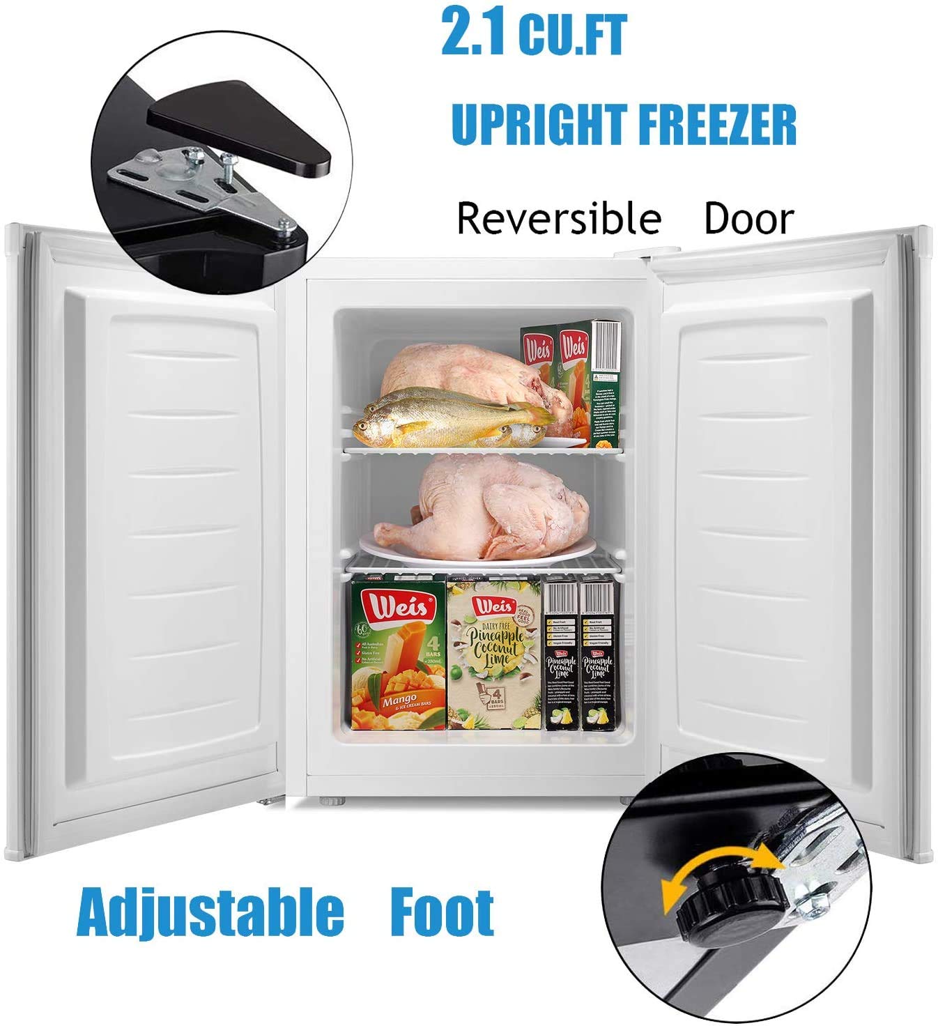 Antarctic Star Upright Freezer 2.1 Cu.Ft, Compact Mini Freezer With Reversible Single Door, Temperature Control, Removable Shelves, Small Freezer Stainless Steel For Dorms Home Office, White on Fridge.com - View 6