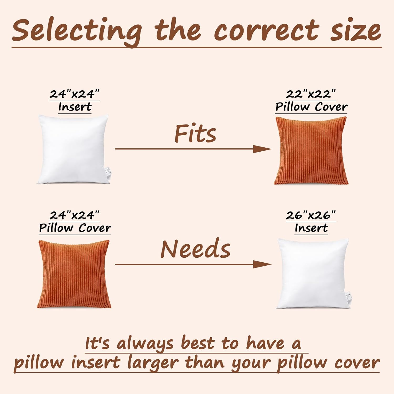 OTOSTAR Set of 4 Modern Decorative Throw Pillow Covers 24x24 Inch Soft Corduroy Boho Farmhouse Cushion Covers Mix and Match Square Pillowcase for Home Couch Bed Decor (Green Orange Brown Beige)