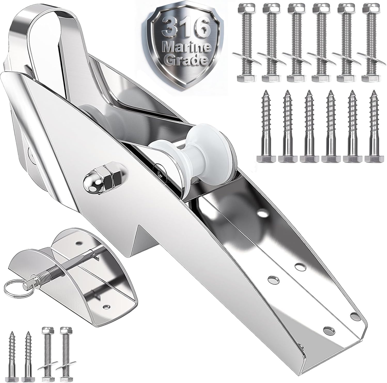 Bow Anchor Roller with Anchor Lock Marine Grade 316 Stainless Steel Hinged Self-Launching Double Bow Roller