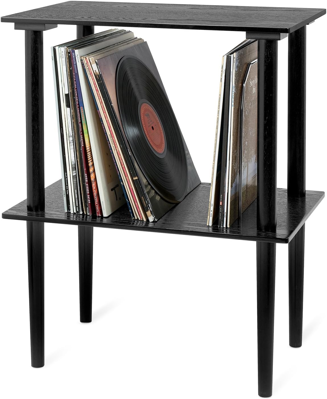 Victrola Wooden Record Stand – Companion Piece for Victrola Music Centre, Holds Over 50 Vinyl Records, Elegant Real Wood Construction, No-Tool Assembly (Black)