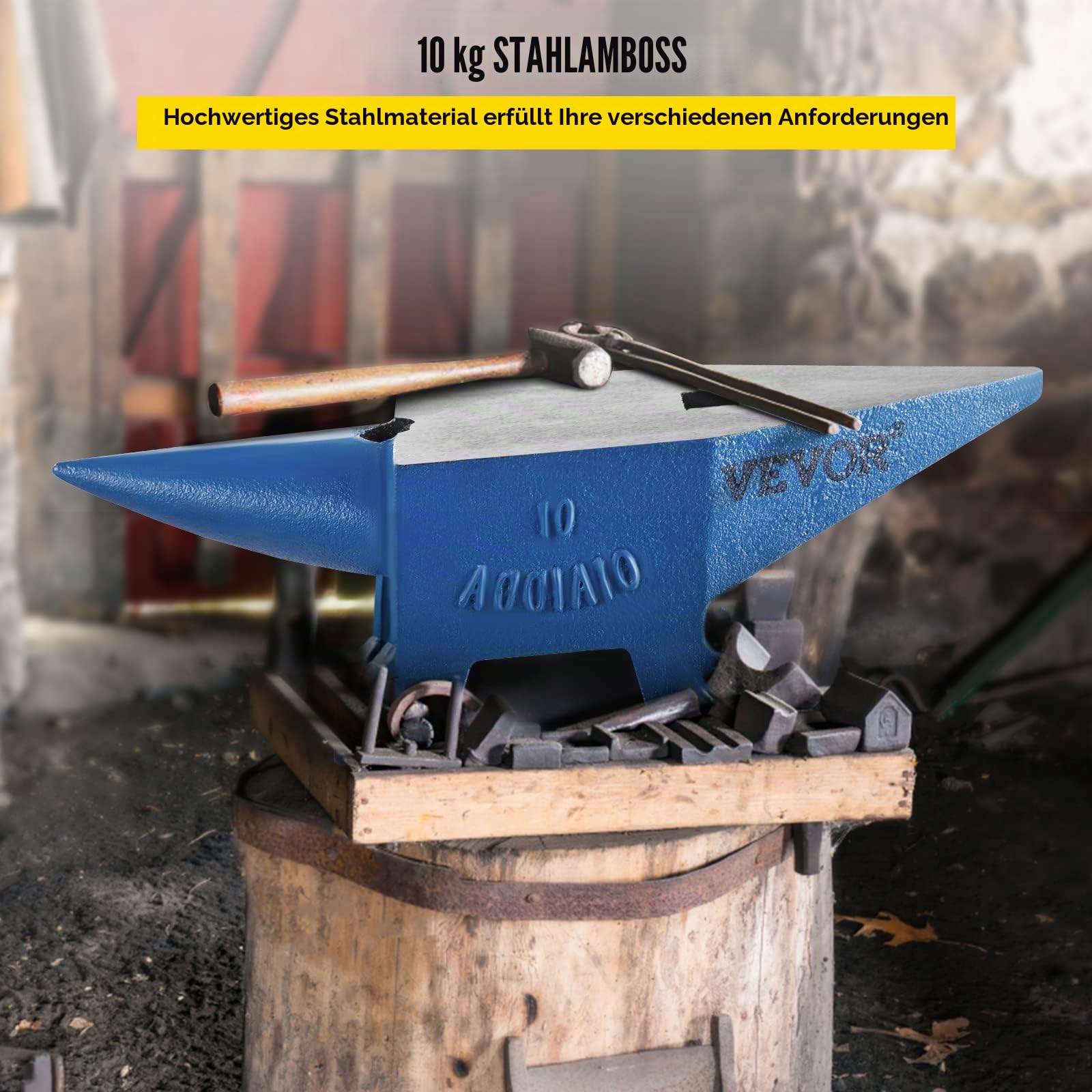 Happybuy Schmiede Amboss 10KG Schmiede Zubehör Amboss Werkzeuge geschmiedeter Stahl mit rundem und quadratischem Loch robust, Blau