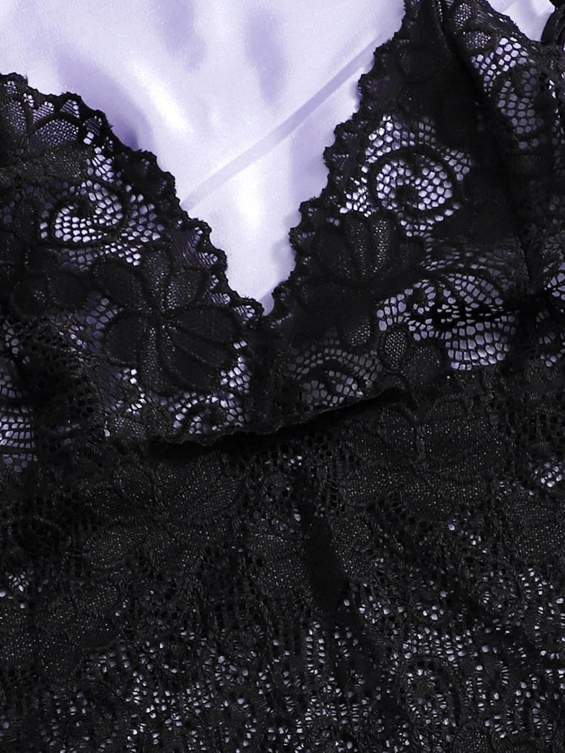 SOLY HUX Women's Satin Pajama Set 4pcs Floral Lace Trim Cami Lingerie Sleepwear with Robe - Image 3