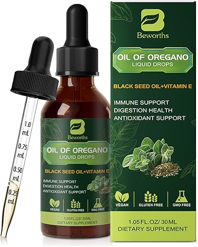 Gotas de aceite de orégano, aceite de orégano con aceite de semilla negra, vitamina E, suplemento de orégano Carvacrol 80% mezcla de hierbas para