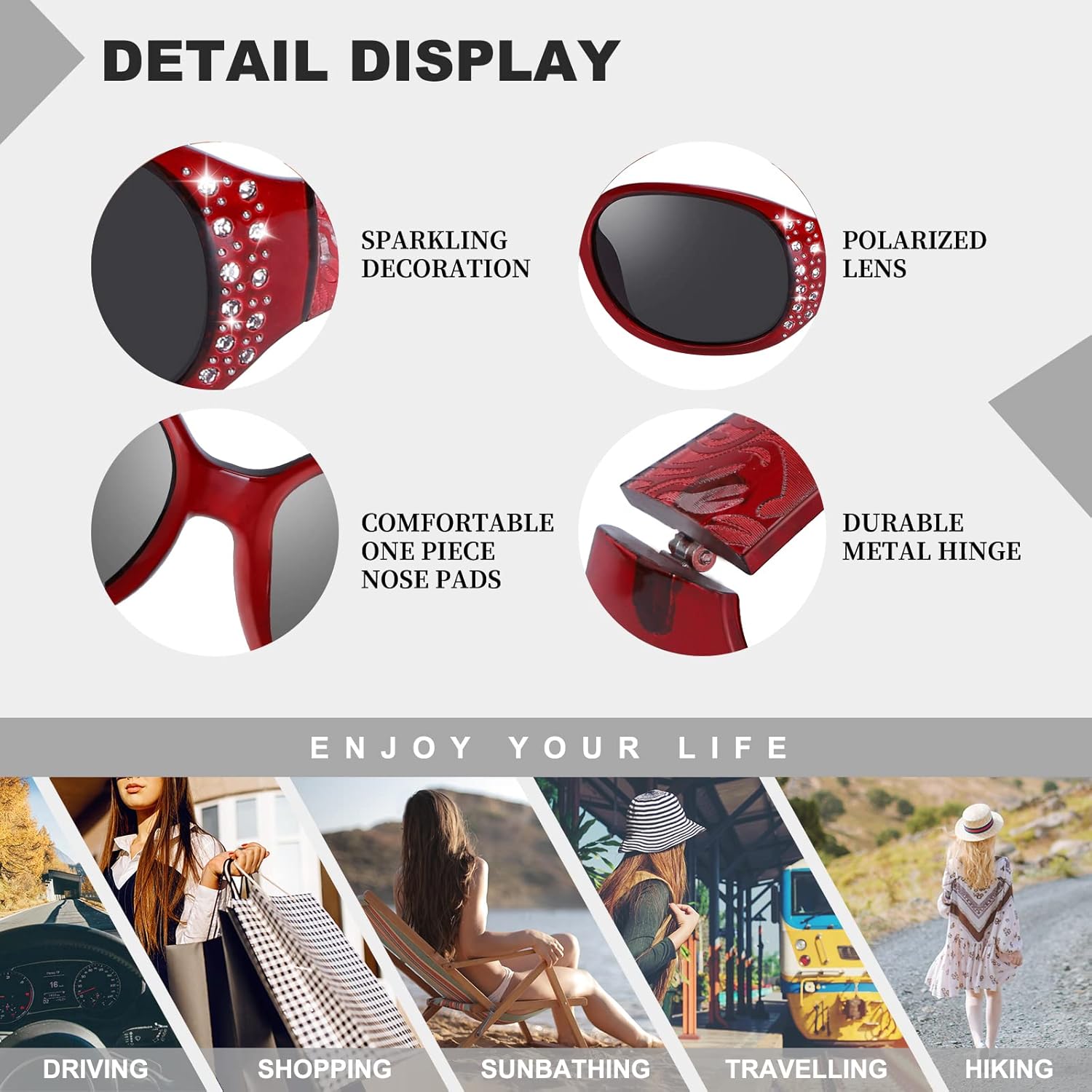 HAOLOTA Polarized Sunglasses for Women, Rhinestone Wrap Around Sunglasses with UV400 Protection - Image 5