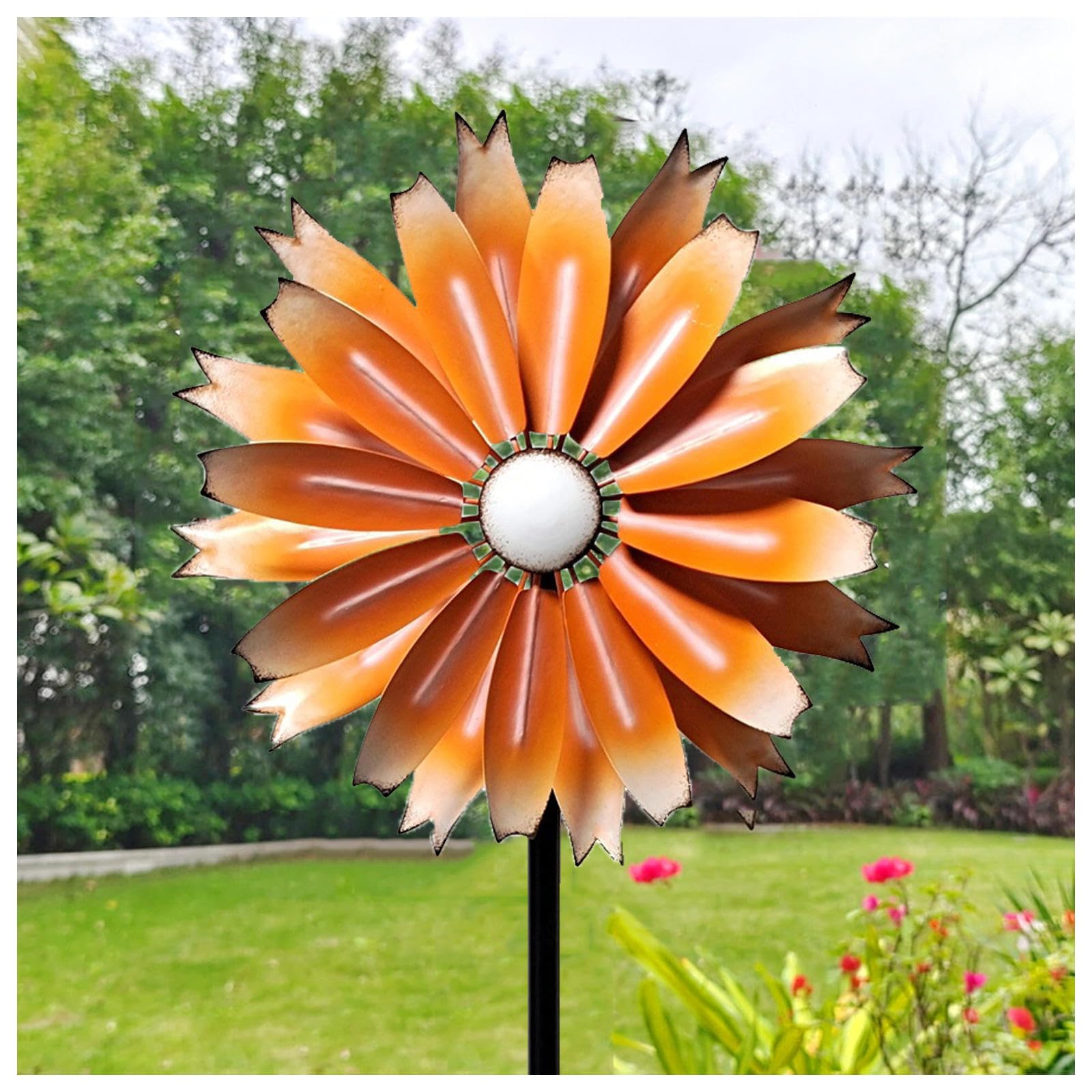 Garten Windrad 149cm Groß WindmüHle Garten Groß DoppelflüGel-WindmüHle Windrad Balkon FüR Terrasse Und Garten,Orange