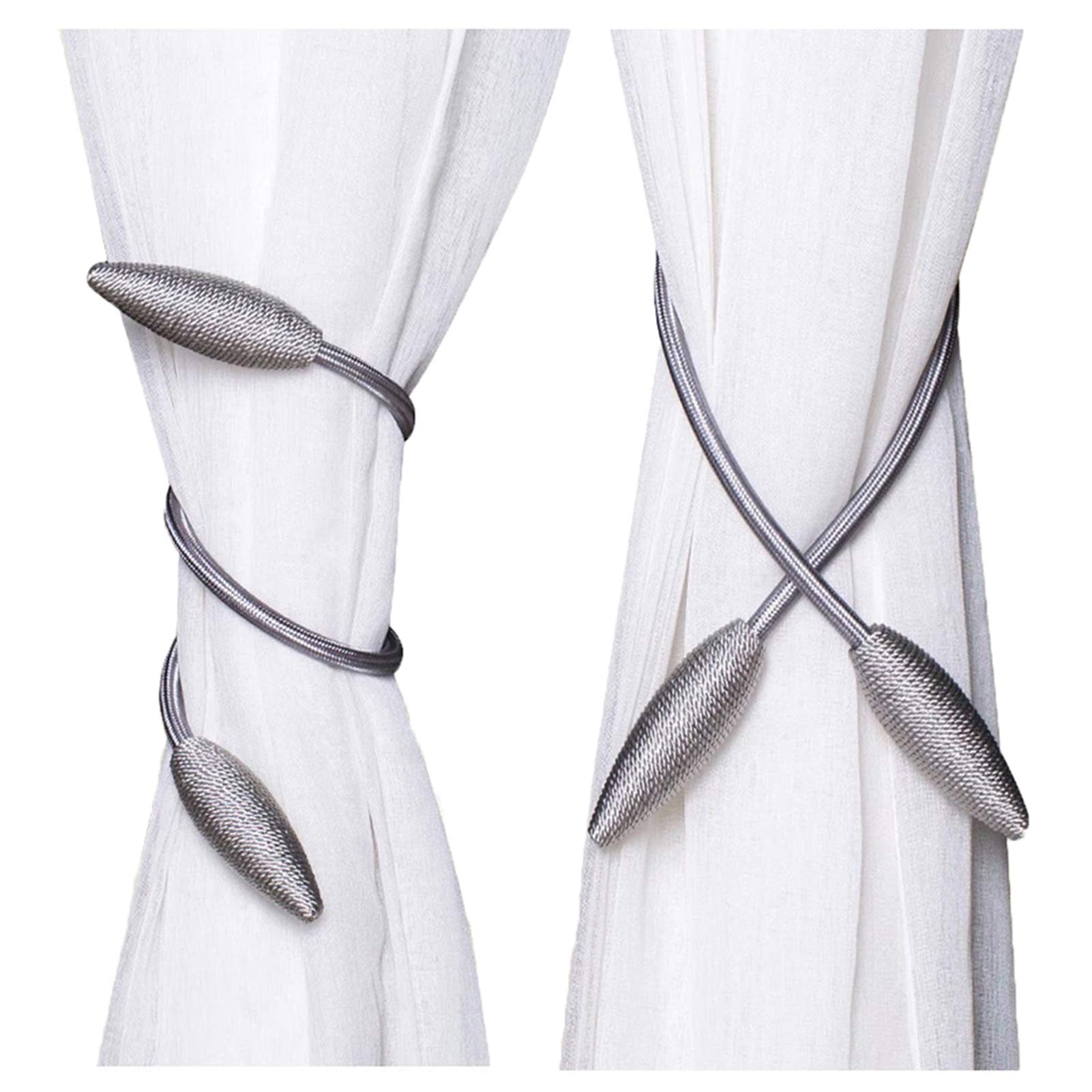 Photo 1 of NYDECOR Curtain Tiebacks Drapery Holdbacks Window Drape Holder Weave Rope Clips for Bedroom Kitchen Office Bathroom Home Decor, 1 Pair Gray