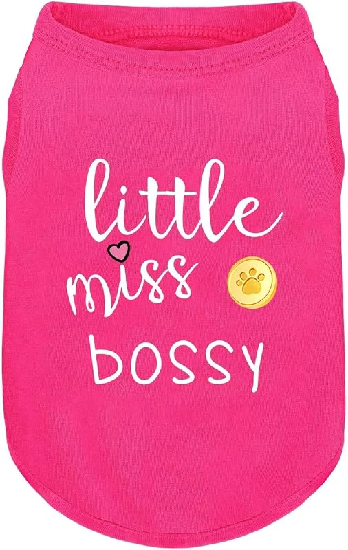 Camiseta para Cães em Algodão Rosa com Estampa Little Miss Bossy ZIAGAOP (Pink Gold, 4XL)