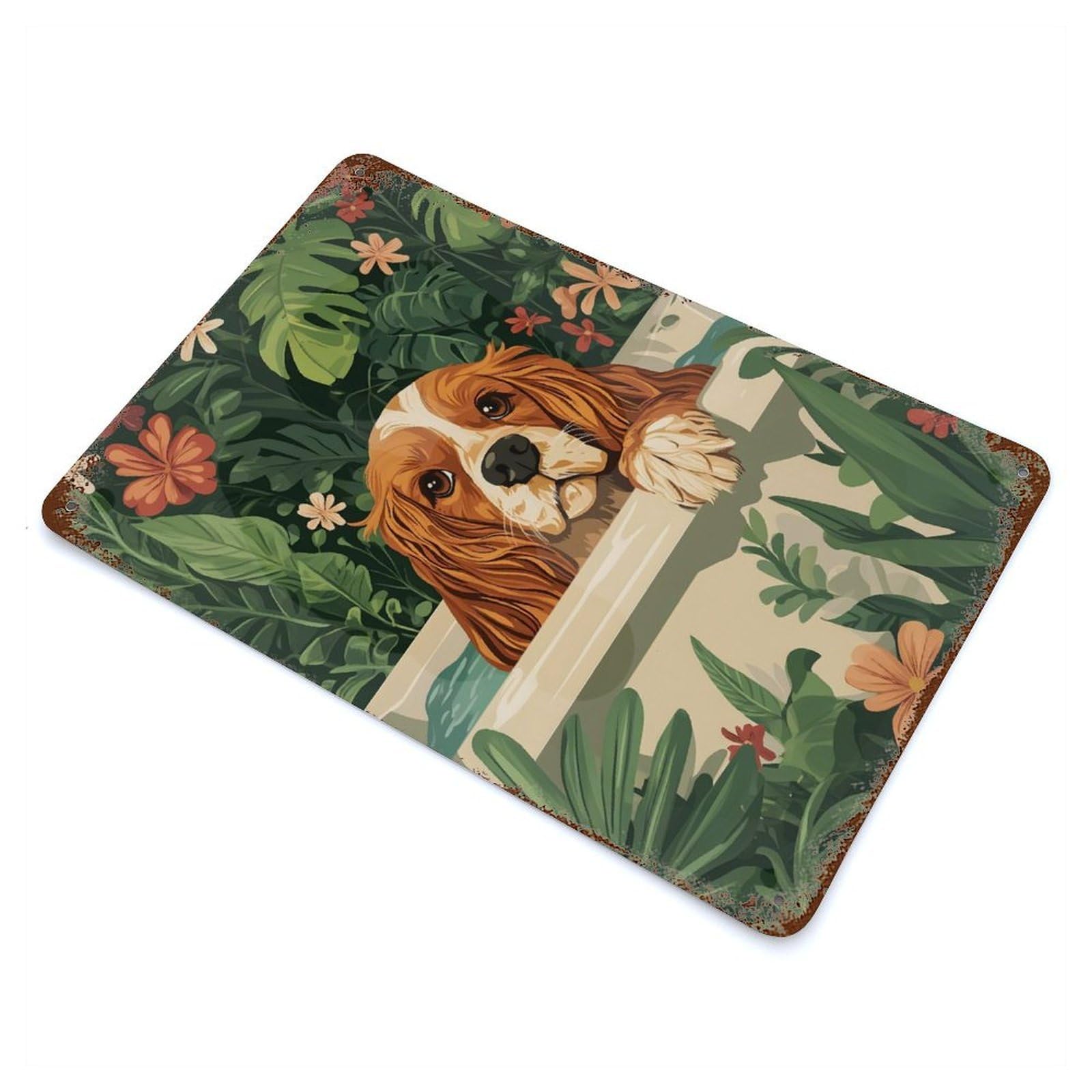 Spaniel Cavalier Dog in A Bath Tub Rusty Metal Tin Sign 11.8"x7.9", for Shed, Workshop And Garage Wall Decor, Shabby Chic Decor