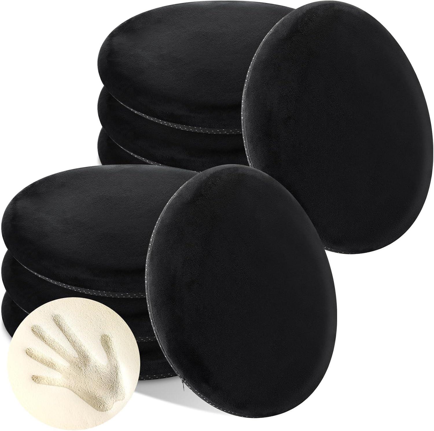 Threehoney 8 Pcs 13'' Round Memory Foam Chair Cushion Round Bar Stool Cushion Soft Memory Foam Anti Slip Seat Lumbar Support Pillow Home Decor Women Men Gift for Bar Kitchen Living Room(Black)