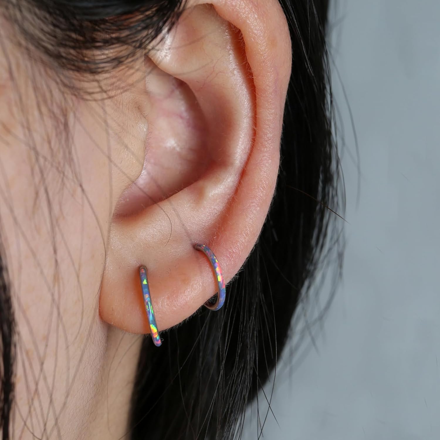 Nose Rings Hoops, White Opal Cartilage Hoop Earrings for Women Men, 316L Surgical Steel 20g Labret Lip Tragus Helix Daith Conch Piercing Jewelry 7mm/8mm - Image 2