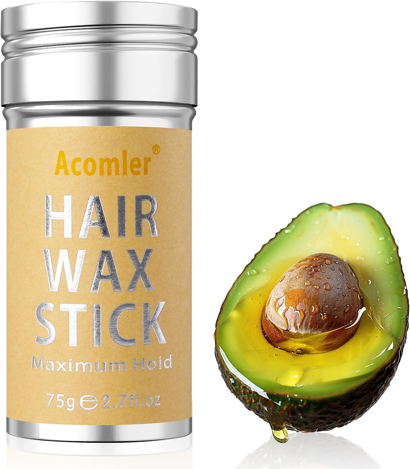 Acomler Hair Wax Stick, Wax Stick for Hair, Hair Stick for Flyaways, Fly Away Stick for Hair Non-greasy, Bun Maker Styling Waxes, Styling Cream Pomade Gel Tamer for Women, Kids, Girls (1 Pack, 2.7oz)