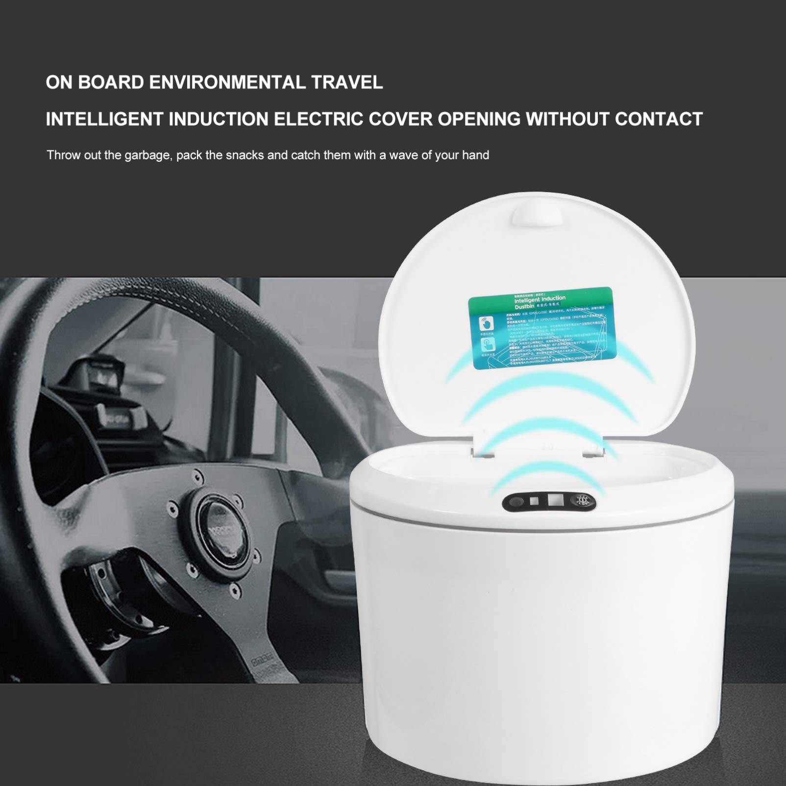 Poubelle Intelligente à Capteur Infrarouge pour Voiture, Ouverture Électrique du Couvercle, Plastique Blanc, pour Véhicule et Voyage