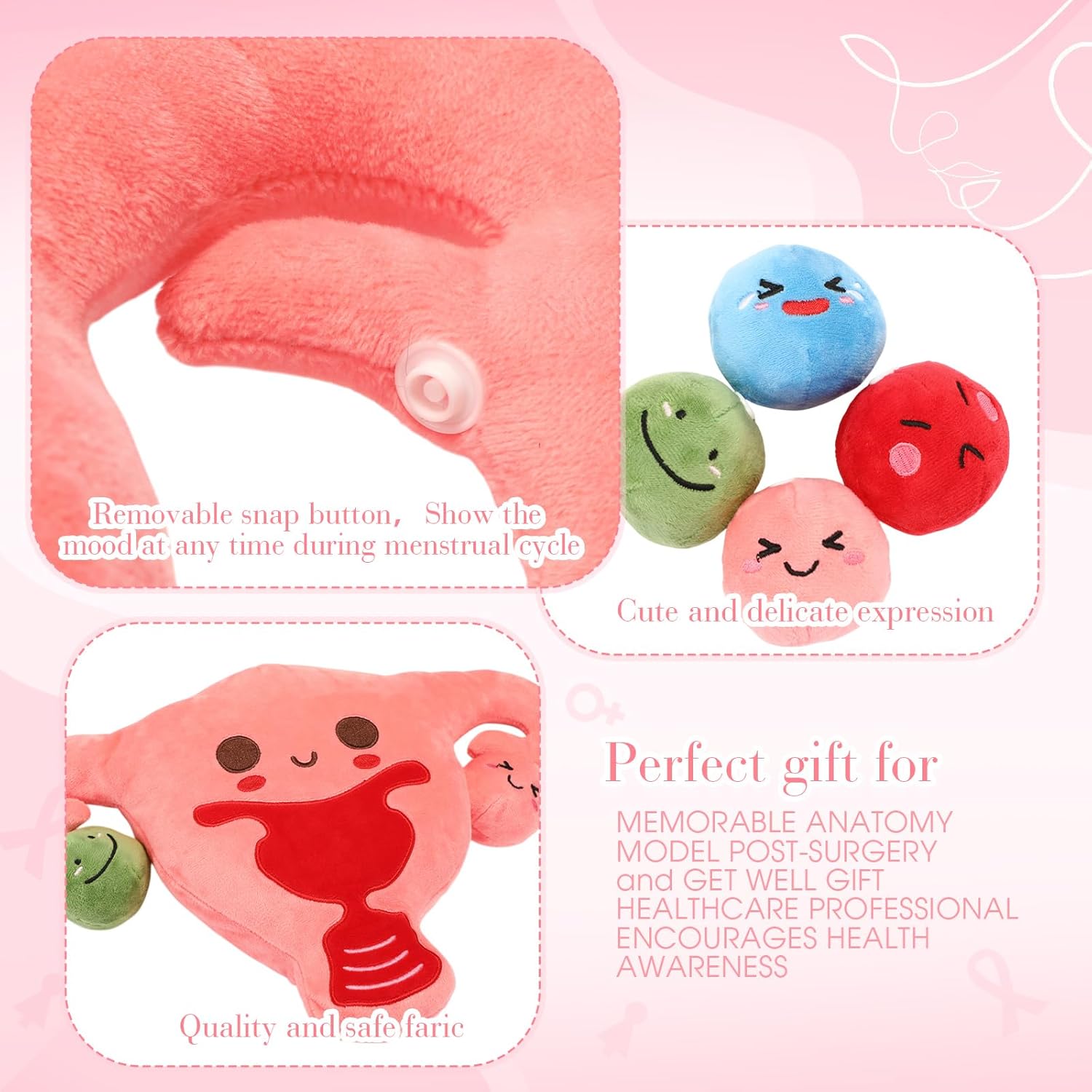 9.8 Inch Large Uterus Plush with 4 Emotional Ovarian Follicles Plush Get Well Gifts Set for Hysterectomy Surgery Recovery Gifts for Women Nurse Endometriosis Awareness Feminist