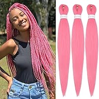 Vista 15 de IXIMII 3 paquetes de cabello trenzado rosa preestirado de 16 pulgadas, trenzas de ganchillo lacio, textura Yaki suave, extensiones de cabello