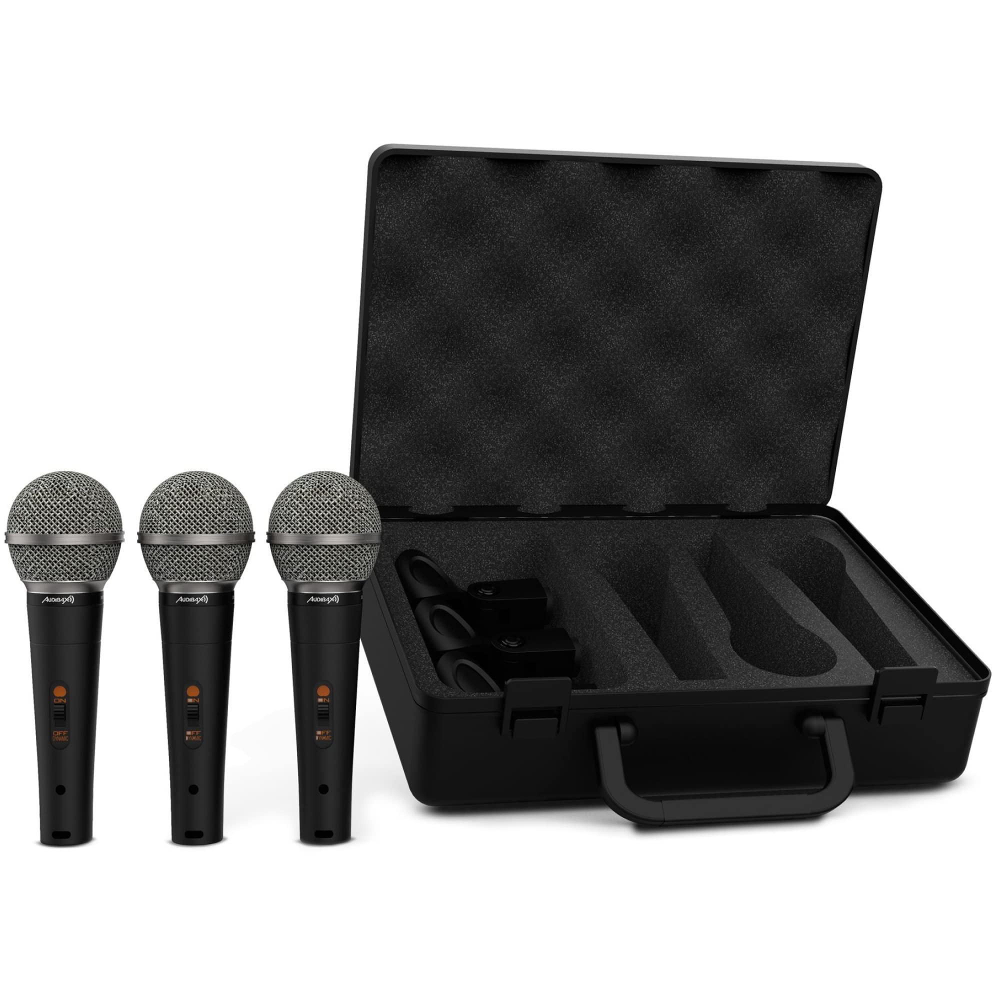 Audibax Tokyo XM1800 Pack Maleta con 3 Micrófonos Dinámicos + Maleta + Pinzas
