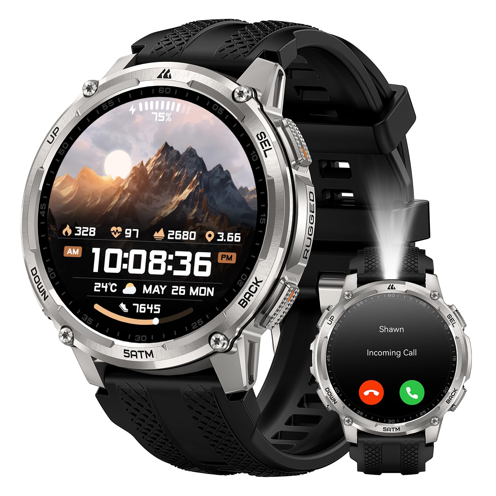 KOSPET Tank T4C GPS Smartwatch Herren mit LED, 1,5" AMOLED, IP69K | Robuste Militär Watch für Android/iPhone, 50M wasserdicht, 170+ Sportmodi, Herzfrequenzmonitor & Schlaf, Telefonfunktion