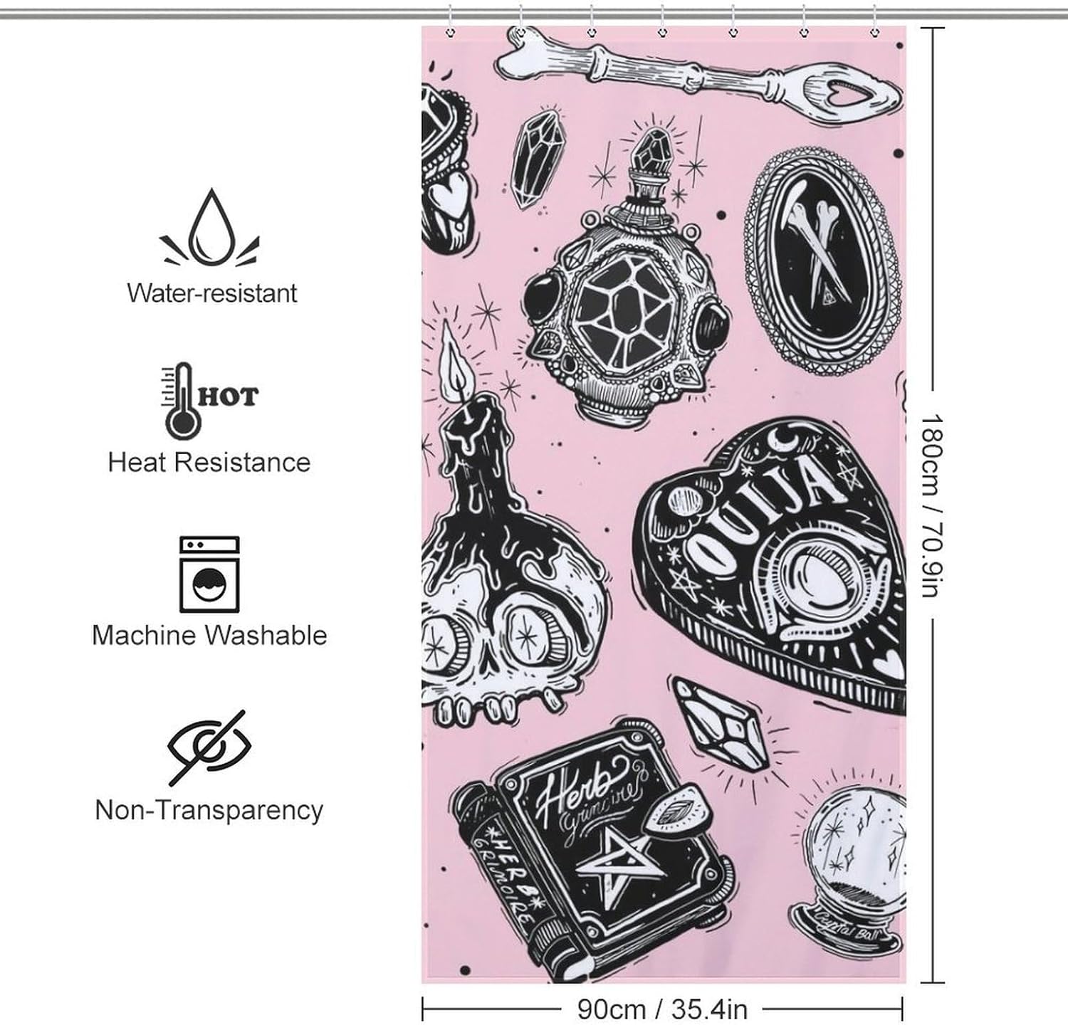 Pink Witchy Witch Large Sized Bathroom Shower Curtain, Stylish Shower Curtain 36x72Inch（92x183cm）