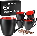MIAMIO - 6 x 350 ml Mug café en grès/Cup Set - Collection Le Papillon (Noir-Colorée)