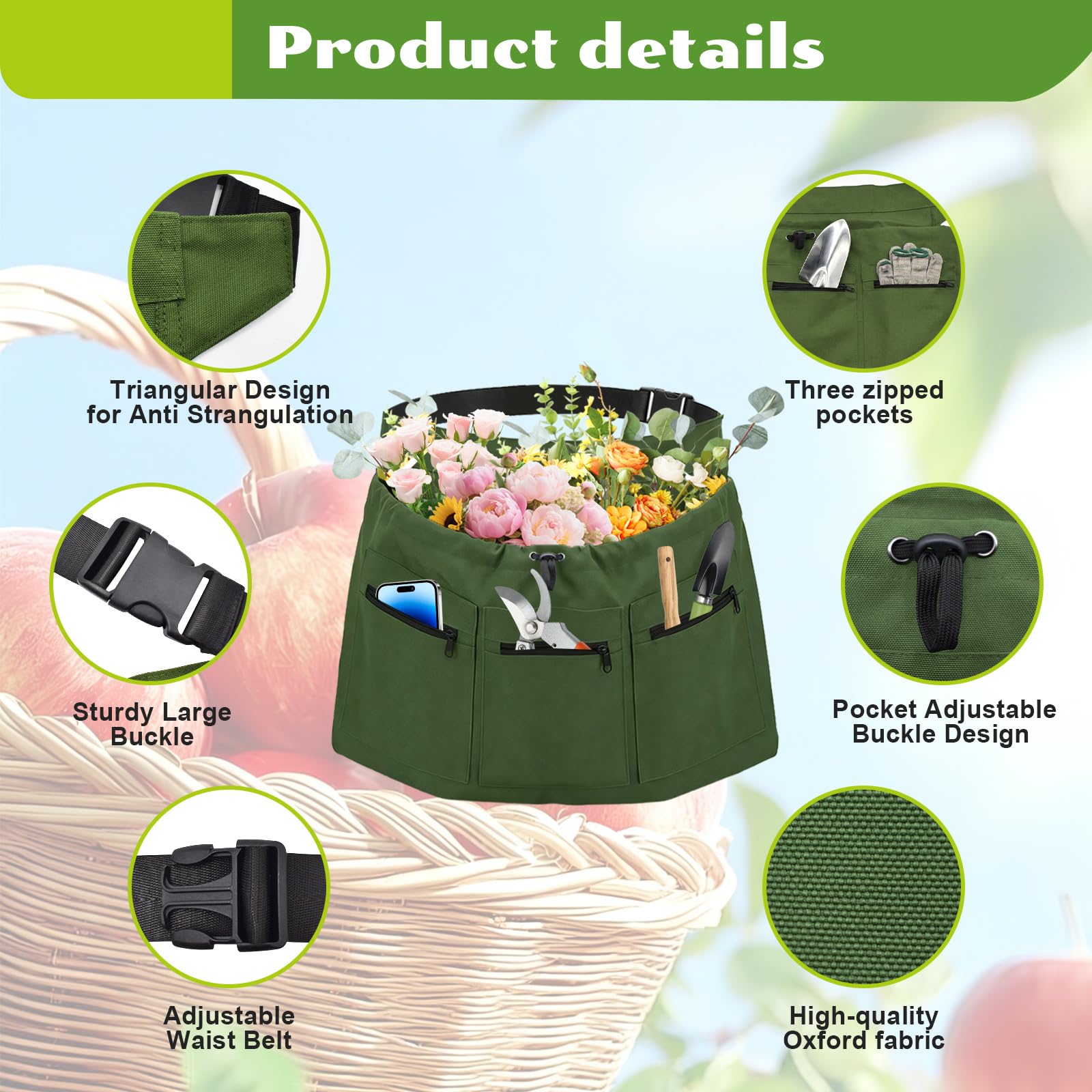 Gärtner Schürze, Verstellbar Halbschürze Gartenschürze Herren Damen, Ernteschürze für Obstgärten, Gärten, Botanische Gärten, Gemüsegärten und landwirtschaftliche Betriebe