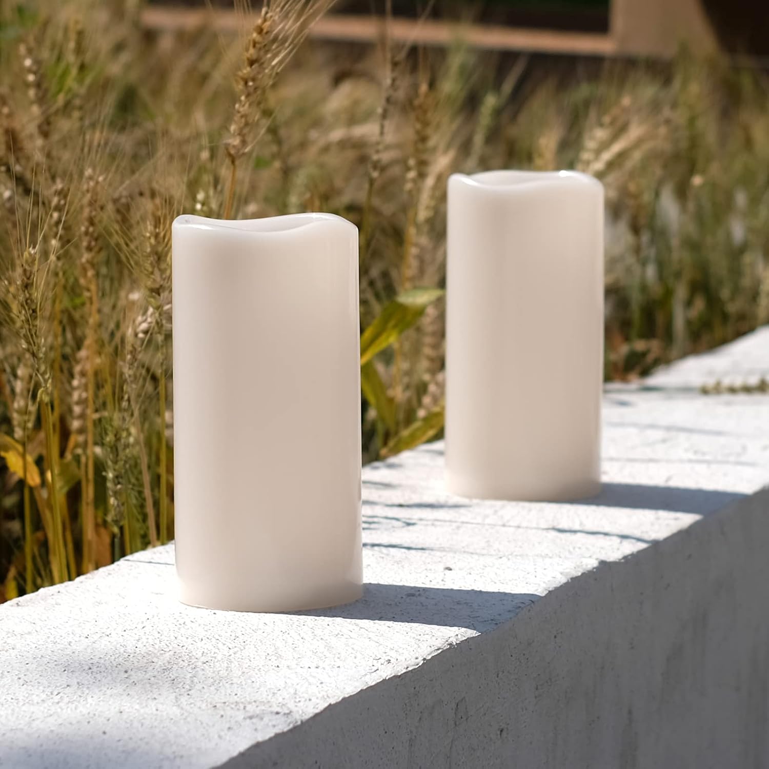 NONNO&ZGF 4X8 inch Huge Outdoor IP44 Warm White LED Rainproof Waterproof Candles, Large Flameless Battery LED Pillar Candle with Remote and Timer, Resin, No Melt, 2 Pack