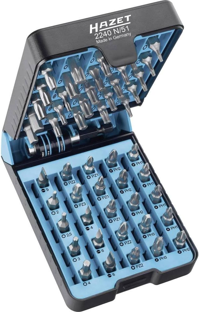 HAZET Bite-Box 2240N/51 I 51-Piece Screwdriver Bit Set, Drive: Pozidriv, Hexagon 6.3 (1/4 Inch), Phillips, Tamper Resistant TORX, Internal Hexagon, Slotted, Internal TORX