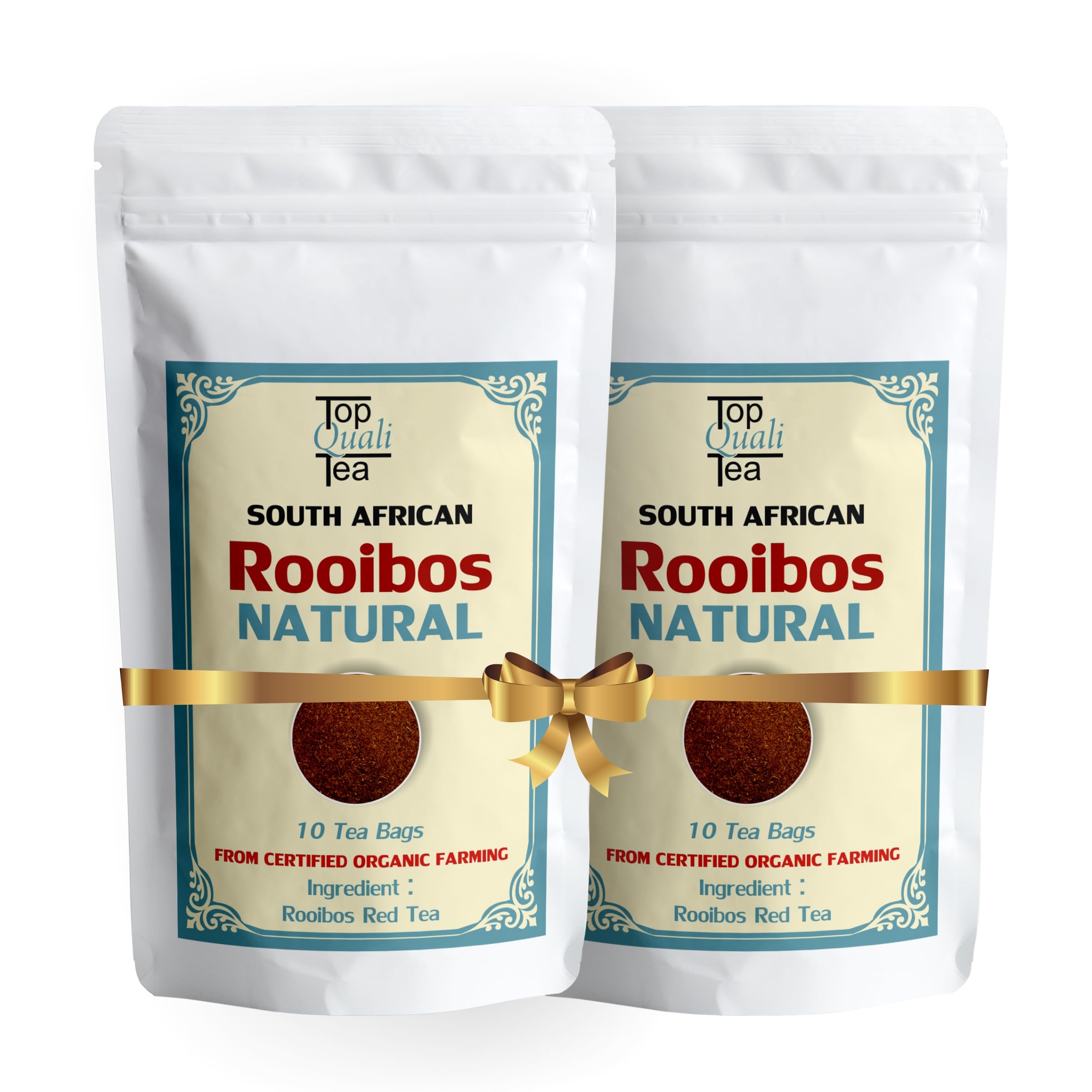 TopQualiTea South African Rooibos Herbal Infusion | 20 Bags (10 x 2 Pack) | Naturally Caffeine-Free | Organic Rooibos | Antioxidant-Rich Herbal Brew |