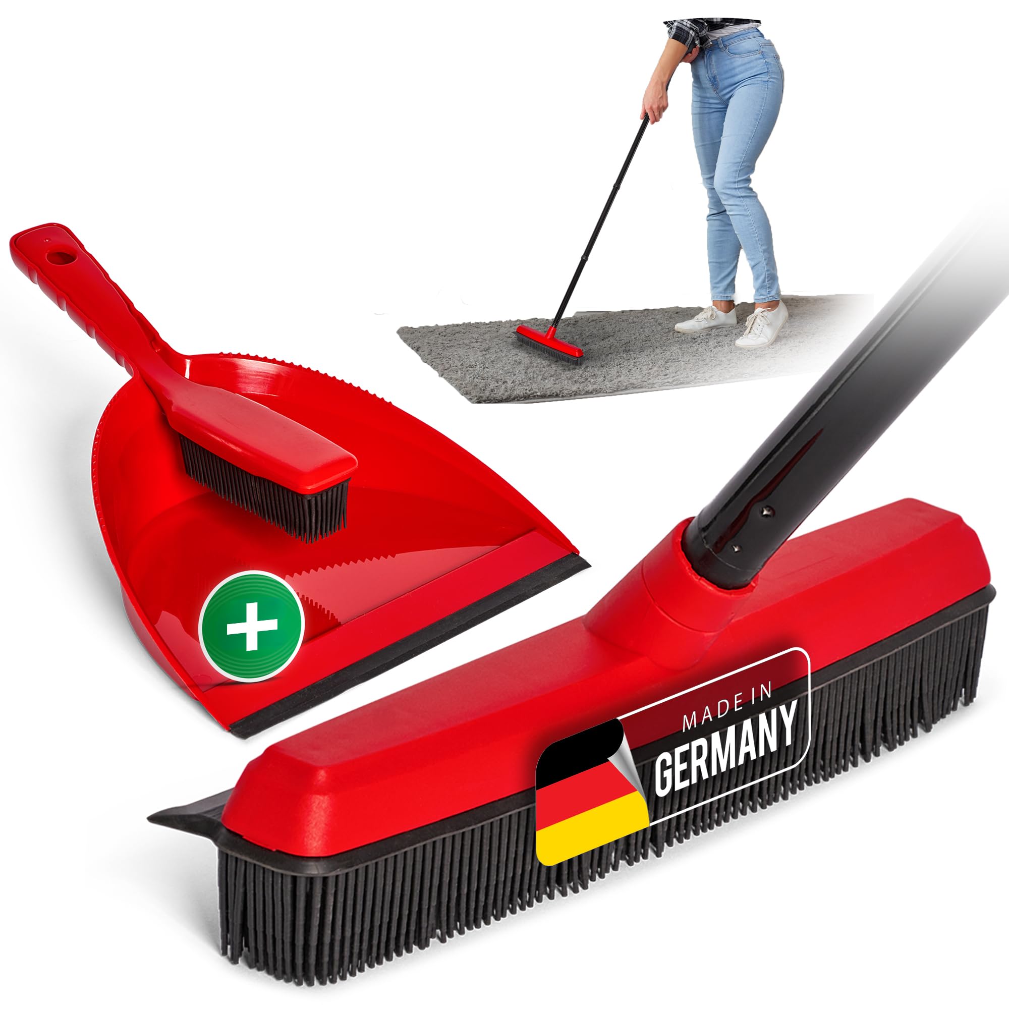 Novaliv Balai en Caoutchouc avec Manche à Piquer et Balayette - Set de Coiffeur - Épilateur pour Chien - Broom - Parquet - Pour l'Intérieur - Extracteur de Tapis