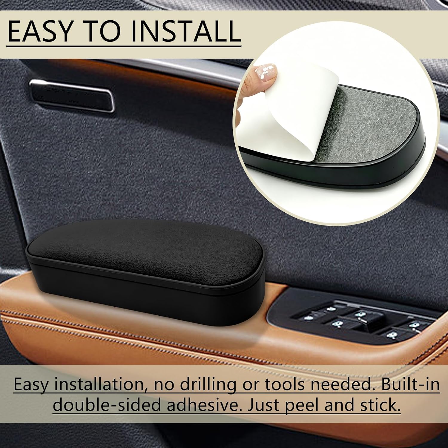Car Door Armrest Pad, Adjustable Leather Elbow Rest with Storage Box, Soft Comfort Side Door Armrest Pillow, Relieve Arm Fatigue, Universal Auto Accessories for Car Truck SUV RV