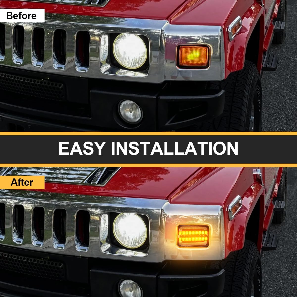 Front Turn Signal Corner Marker Lights Compatible with H2 2003-2009 Yellow Dynmaic Sequential Blink LED as Turn Signal Lights,White as Daytime Running Lights (Clear Lens)