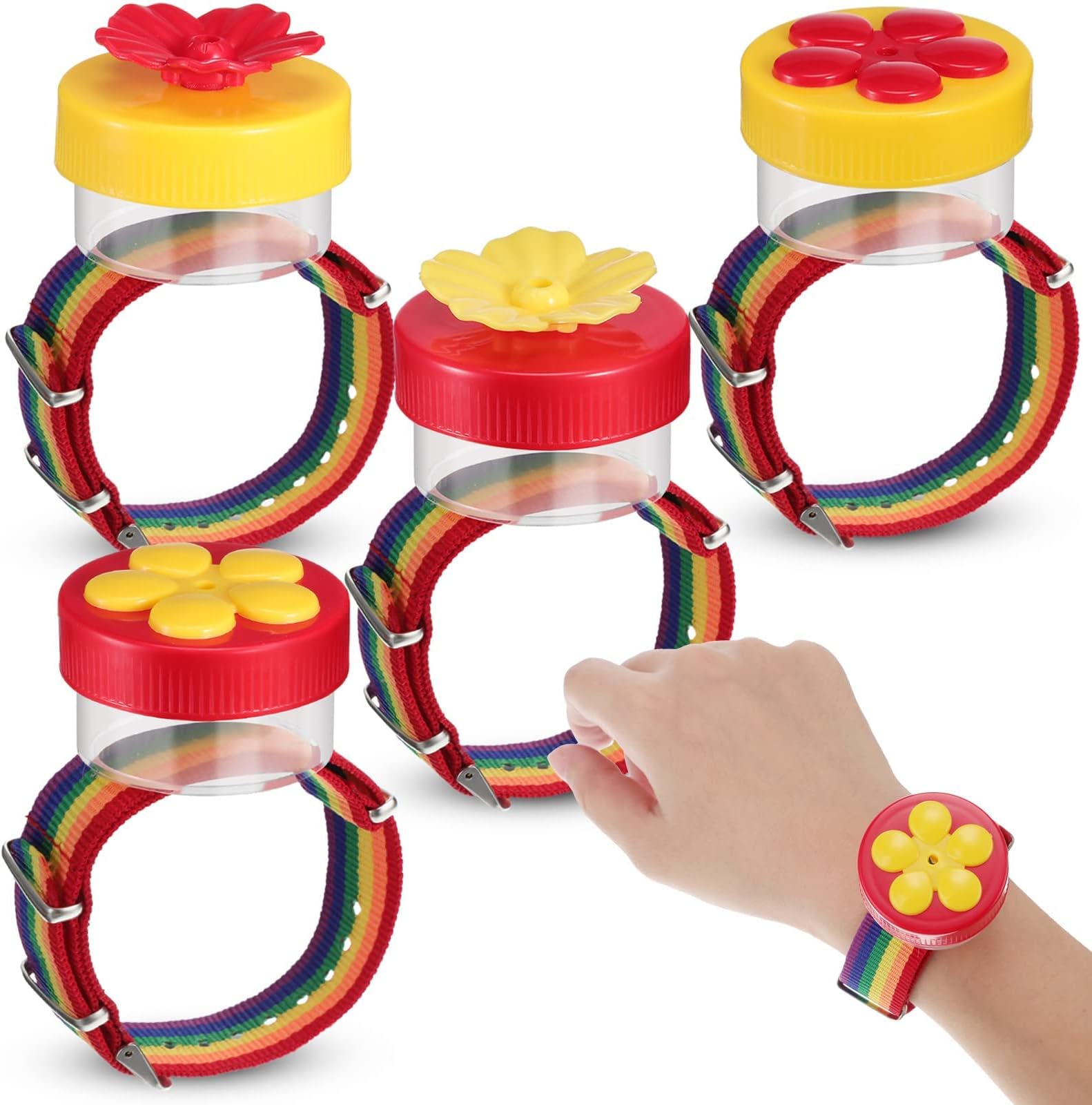 KASTWAVE Hummingbird Ring Feeder Hummingbird Hand Feeder for Outdoors Flower Hand Held Hummingbird Feeding Tools Mini Hand Feeding Tools Backyard Nature, Red and Yellow 4 Pcs