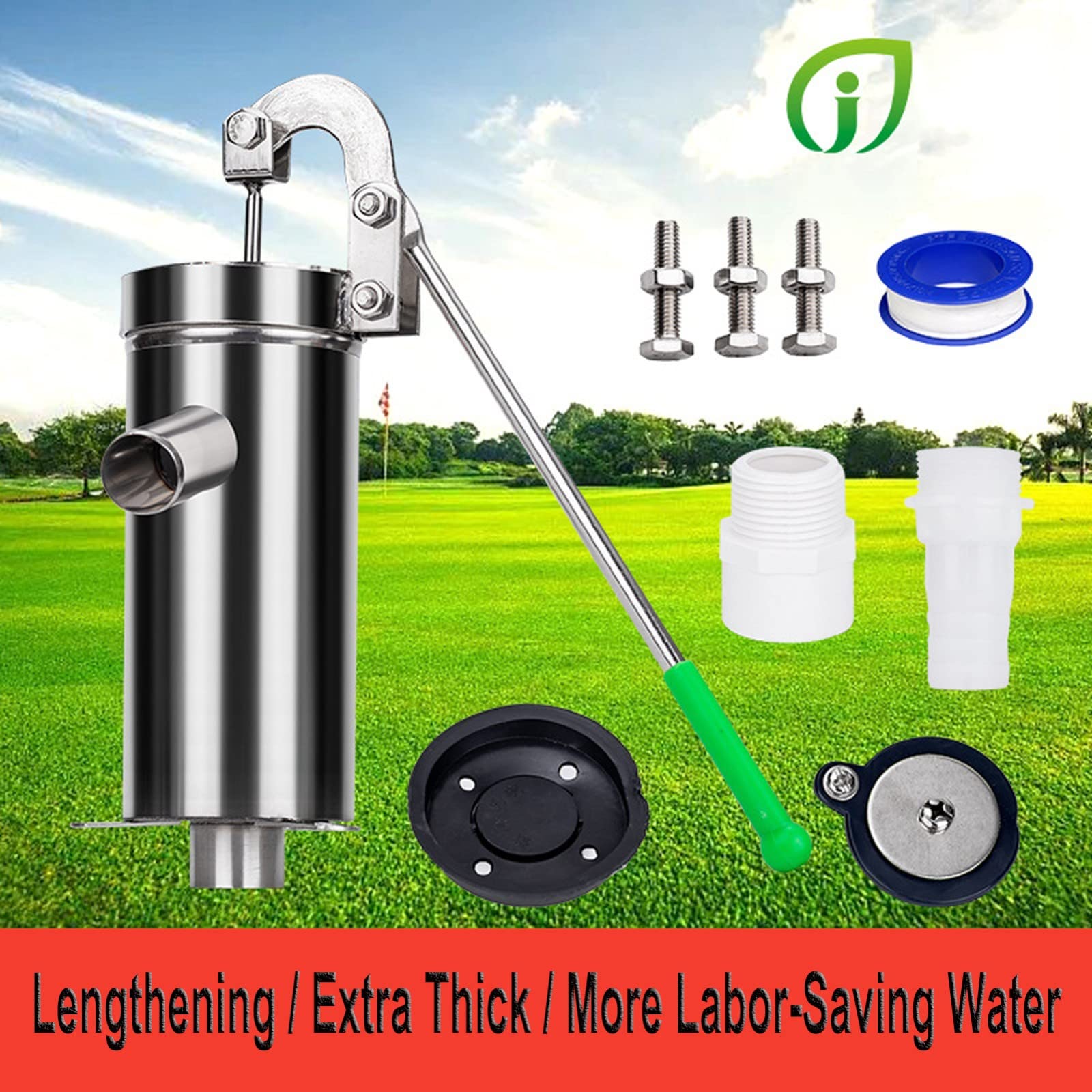 Pompe Pichet en Acier Inoxydable,Pompe de surpression Pompe à Jet d'eau Manuelle Puits Secouer la Main Pompe de Puits d'Aspiration Eaux Souterraines pour la Maison Cour Étangs Jardin(Size:Pump+6 lea