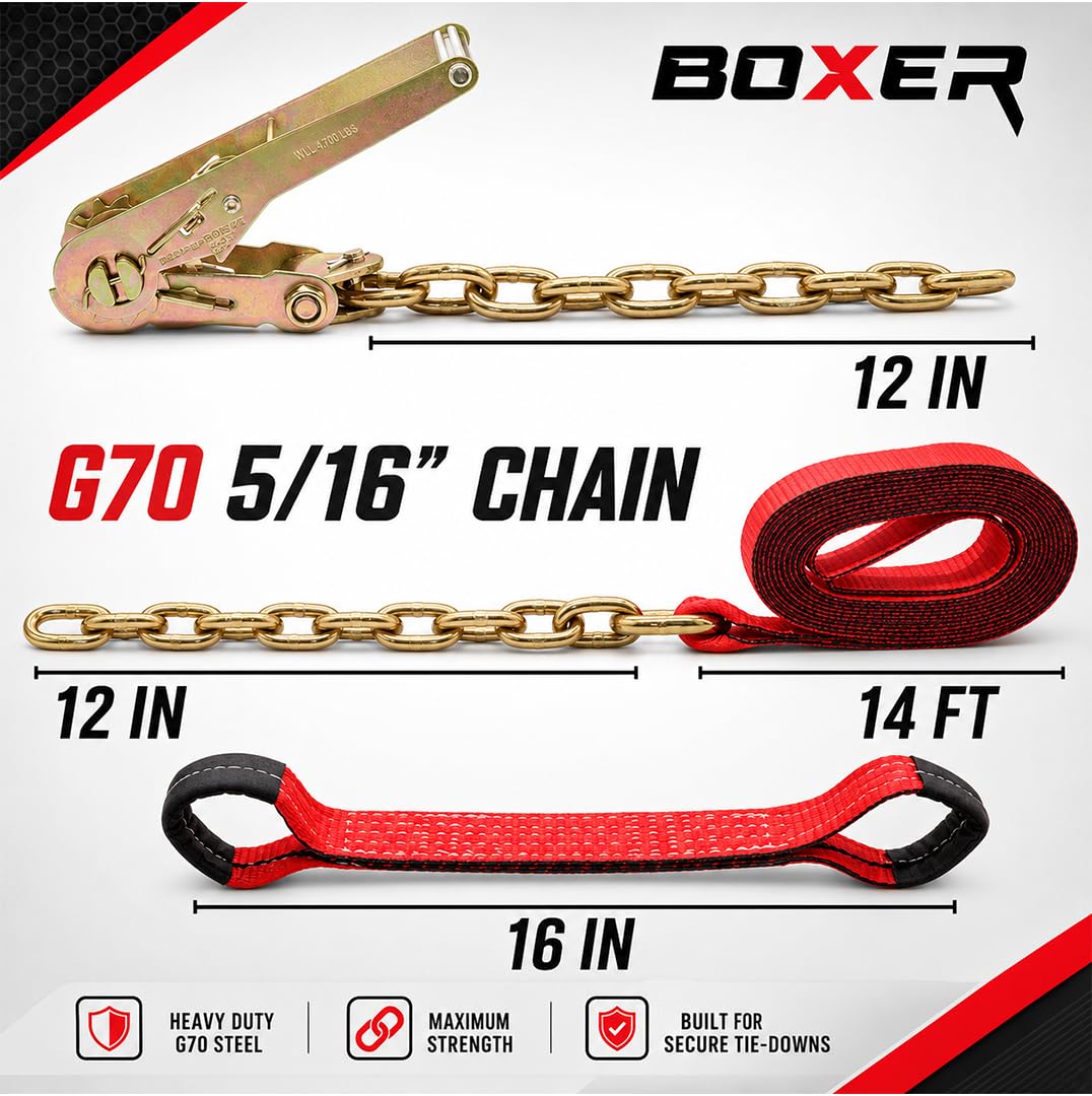 Boxer Kit di ancoraggio a 8 punti con estensione a catena, cinghie di traino professionali, resistenza alla rottura di 4,5 kg, lunghezza 4,6 m