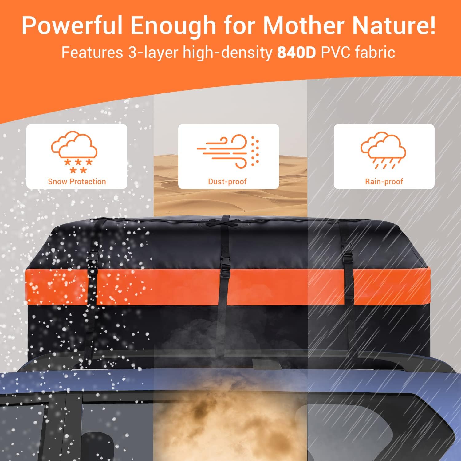 Car Roof Bag Cargo Carrier: Ohuhu 21 Cubic Feet Rooftop Cargo Carrier with Anti-Slip Mat - 840D Waterproof Soft Roof Top Luggage Bag for All Cars with or Without Racks image 5