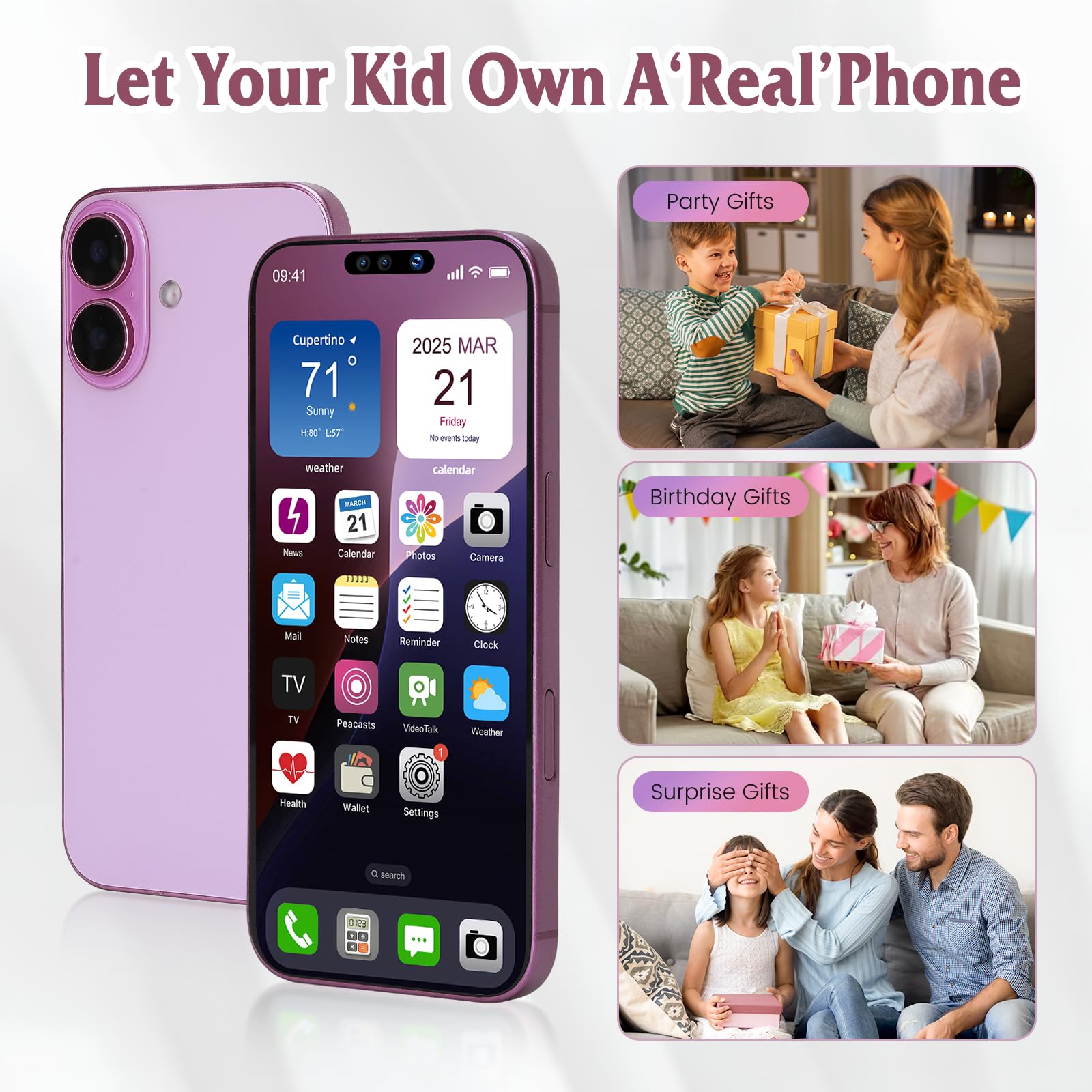 Modelo de teléfono falso falso, parece el teléfono real compatible con el teléfono 16, para exhibición de tienda de teléfonos celulares o enviar un teléfono de juguete 16 para niños (arcoíris rosa) 5