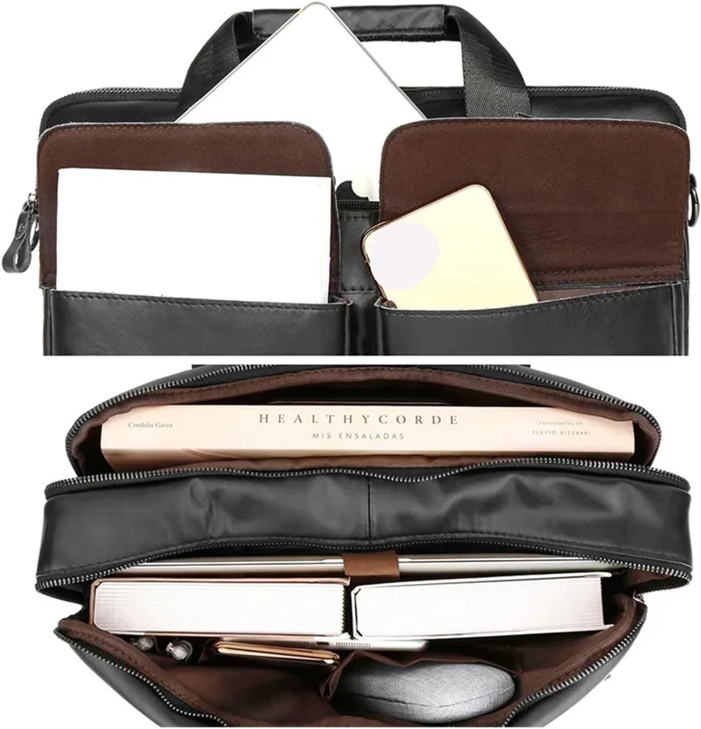 Briefcase Vintage Genuine Leather 14'' Laptop Executive Office Men Briefcase Portfolio Business Bag