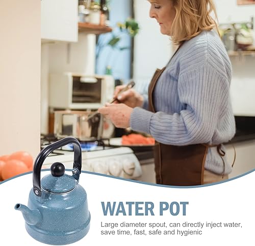 Miniatura 9 de Angoily Tetera esmaltada, tetera esmaltada de porcelana grande, tetera de agua caliente, tetera para estufa, diseño clásico retro pequeño, 1.1